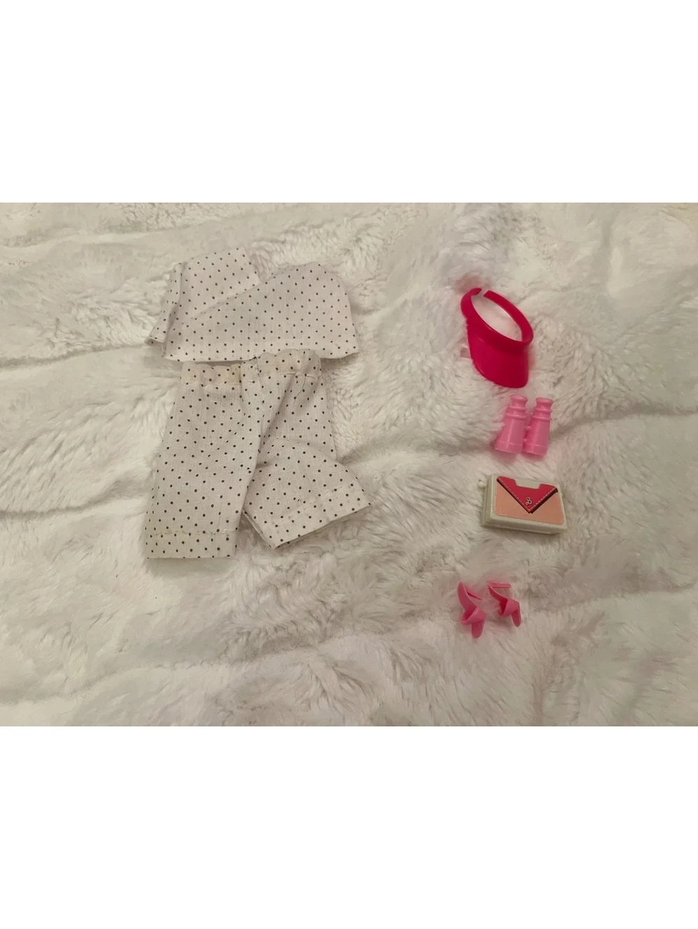 Vintage Barbie Doll Outfit Set Polka Dot Visor Heels Binoculars